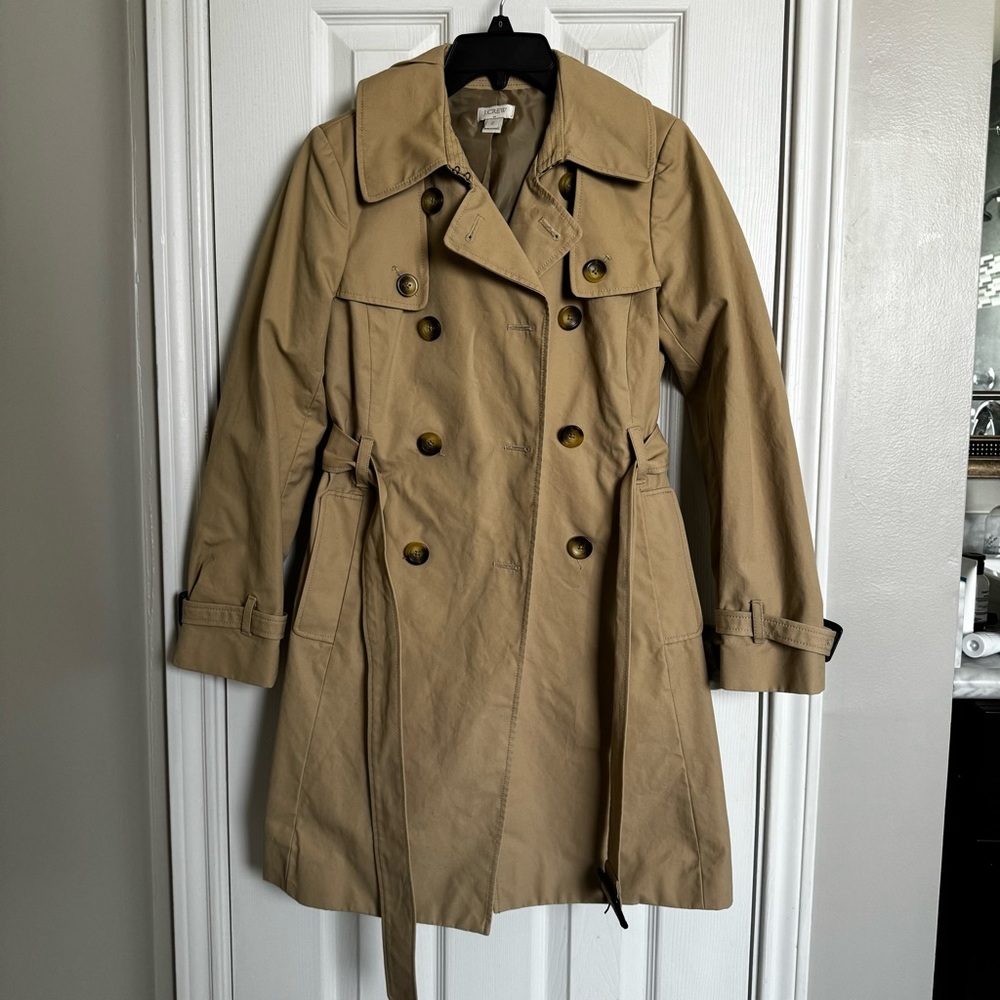 J CREW Icon Trench Coat Sz 2 Tan Beige Belt EUC #21674